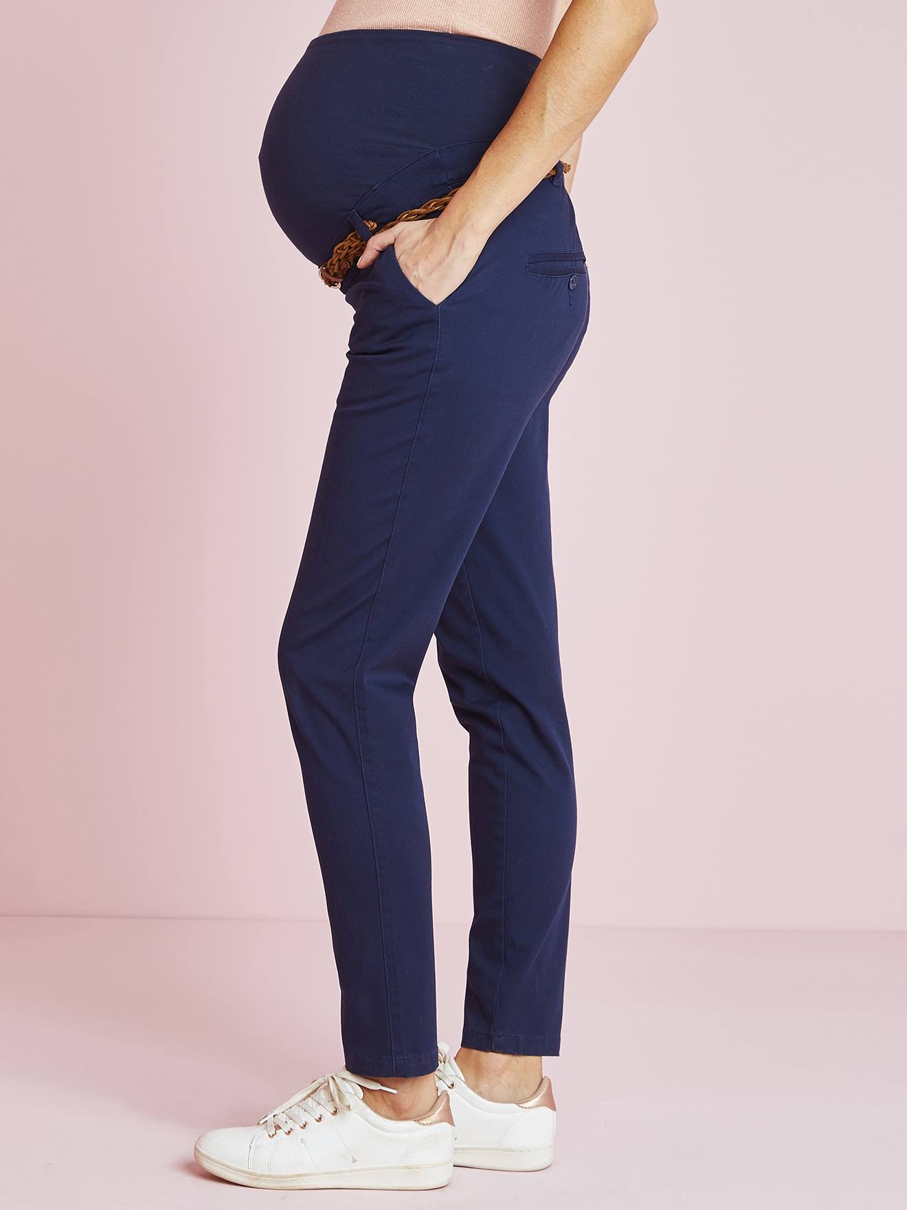 Pantalon chino grossesse entrejambe 78 cm et ceinture marine grisé