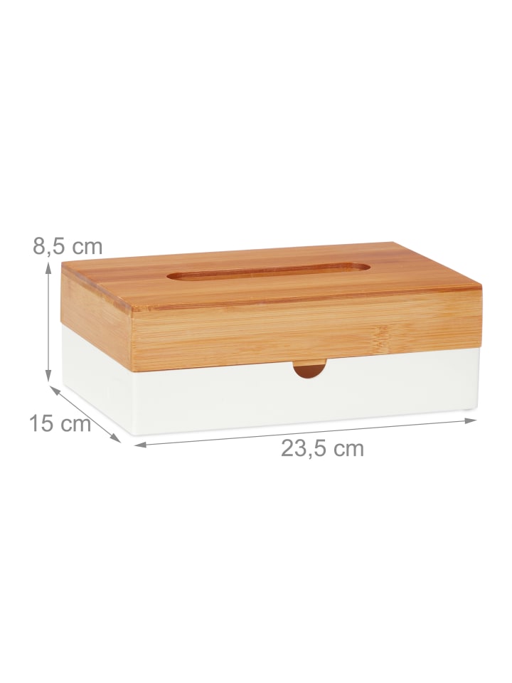 relaxdays Tücherbox in Weiß/ Natur- (B)23,5 x (H)8,5 x (T)15 cm günstig kaufen onesize
