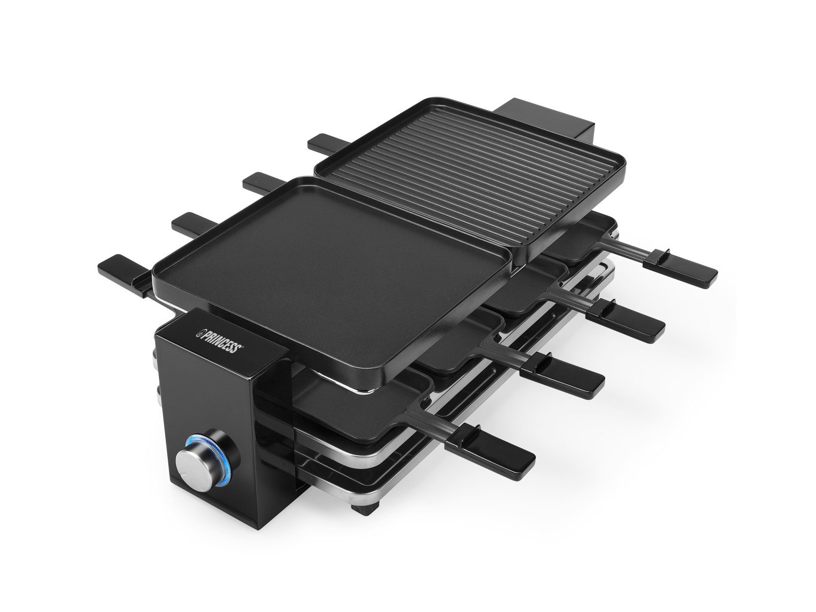 Setpoint Raclette, 8 Raclettepfännchen, 1200 W, Tischgrill-Gerät 2-8 Personen, Parkdeck gegen angebrannte Pfännchen