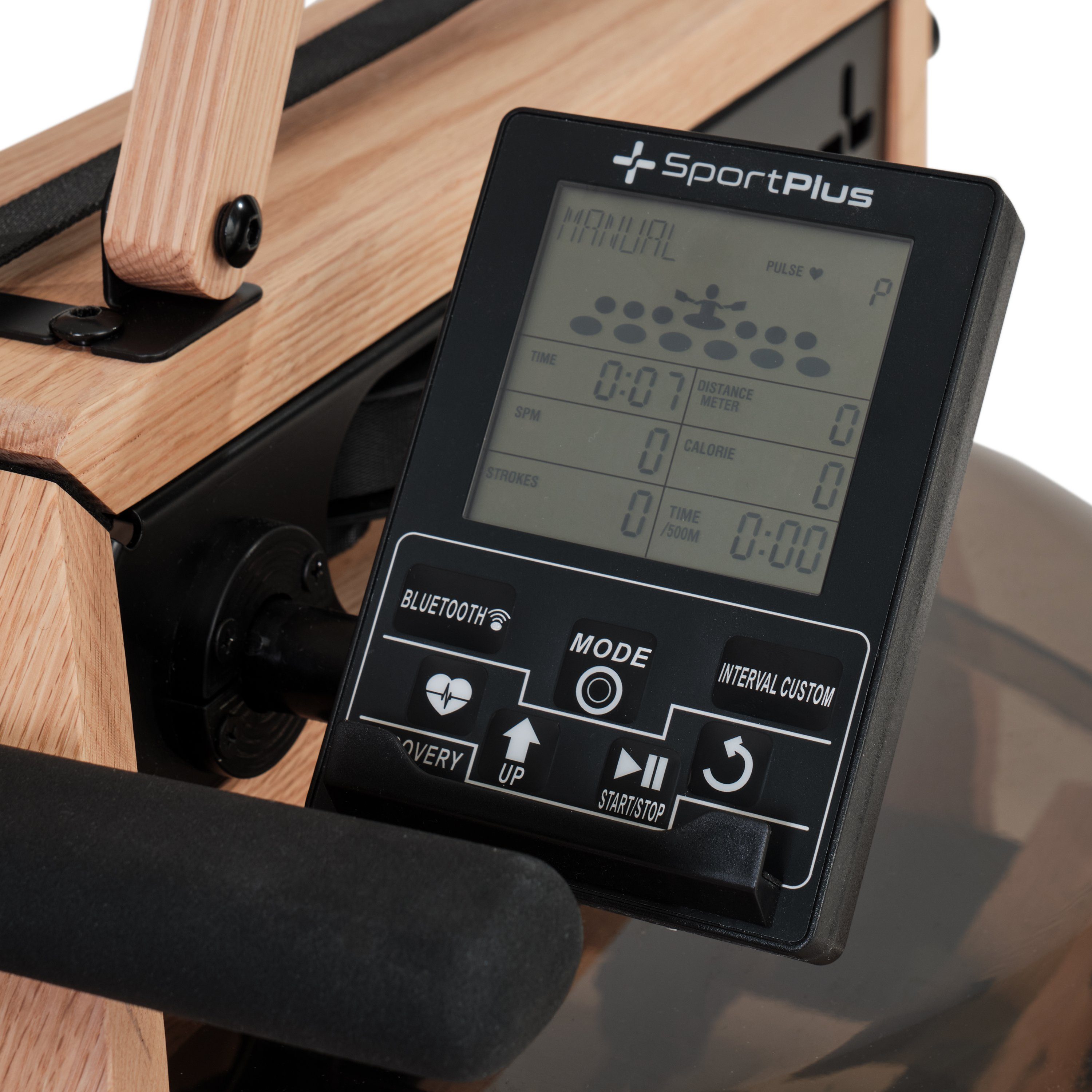 SportPlus Rudergerät SP-WR-1800, Holz-Wasser-Rudergerät, aus Natur-Massivholz, mit Trainingscomputer