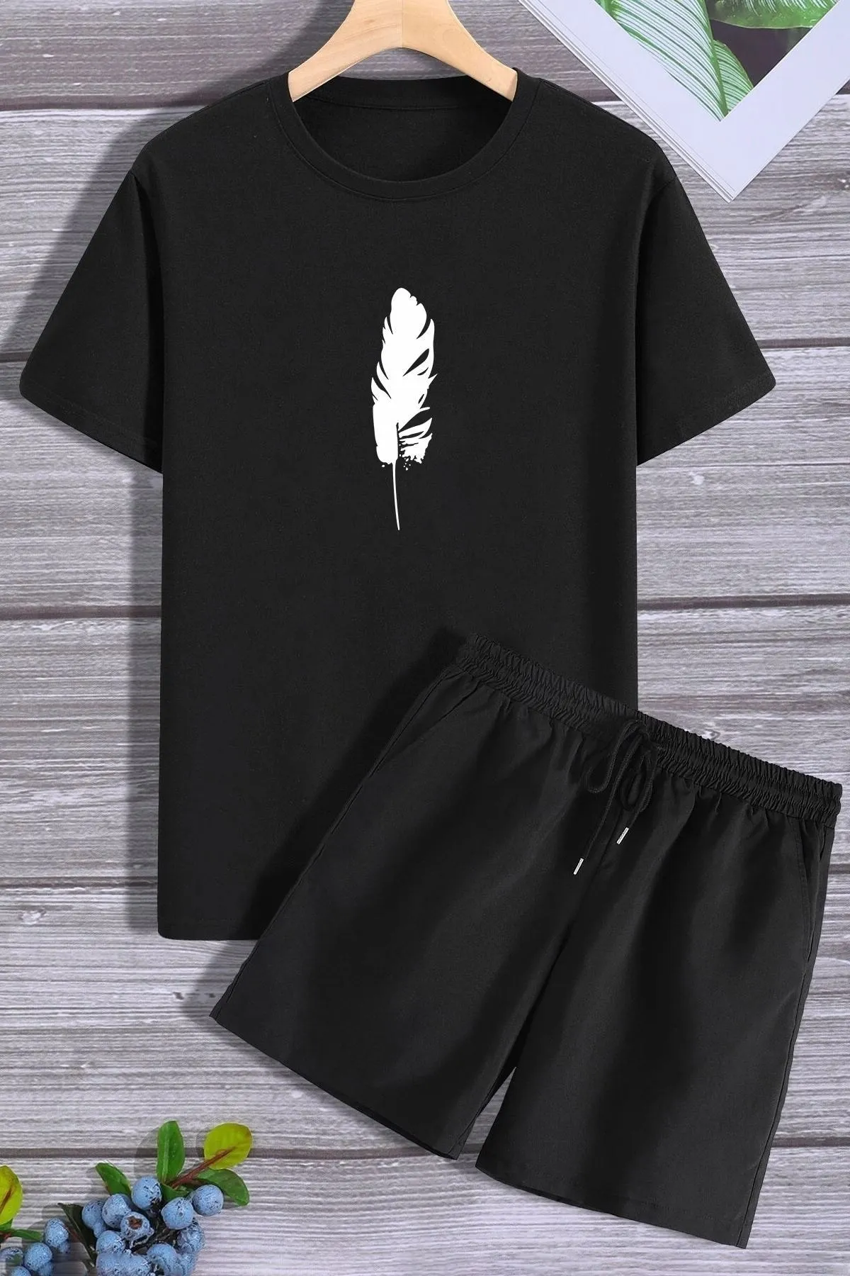 trendypassion  Feder-Shorts-T-Shirt-Trainingsanzug-Set