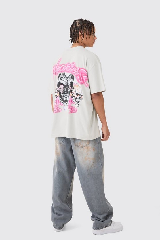 Oversize T-Shirt mit Totenkopf Heartless Print