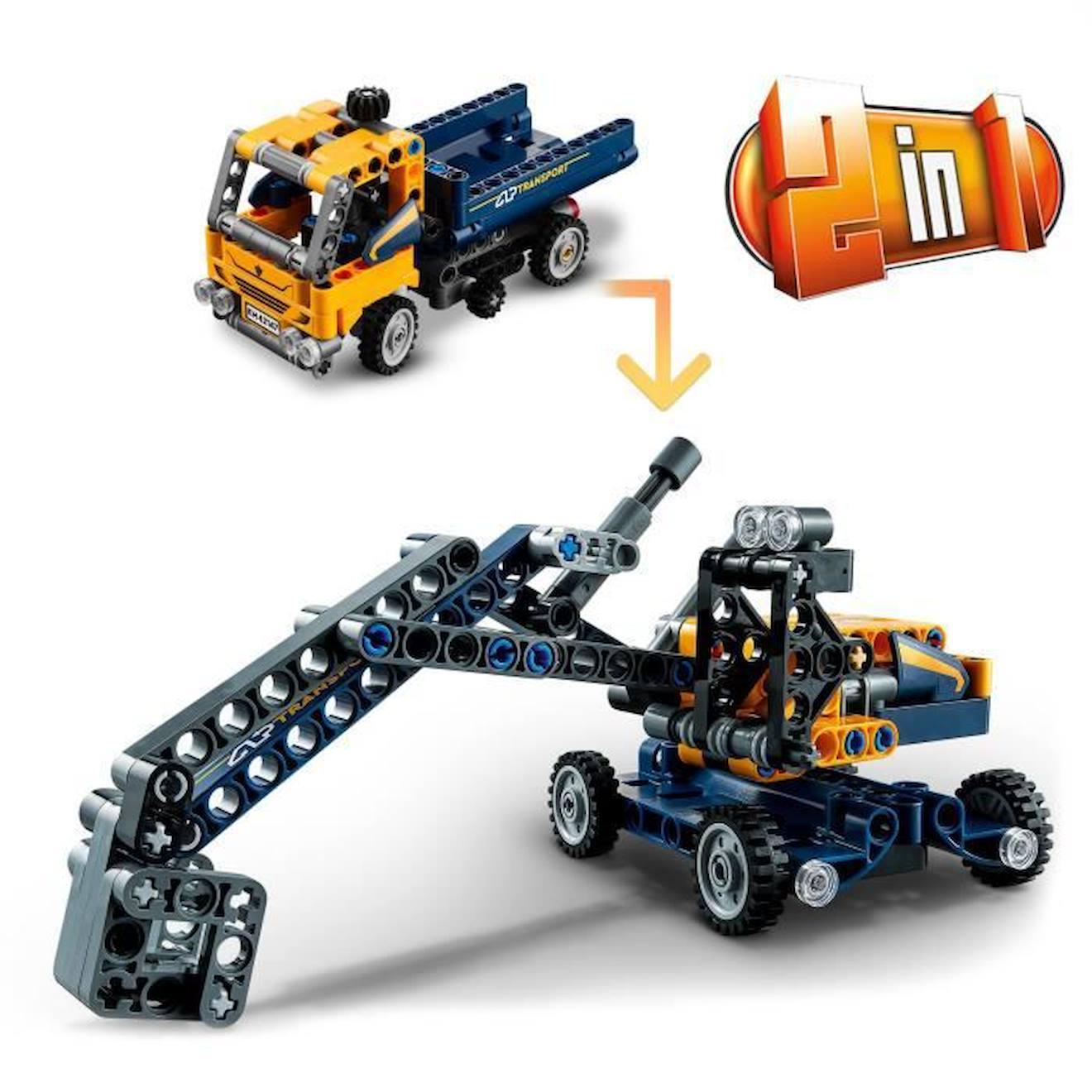 LEGO® Technic 42147 Le Camion à Benne Basculante, 2-en-1, Pelleteuse Jouet, Engin de Chantier blanc