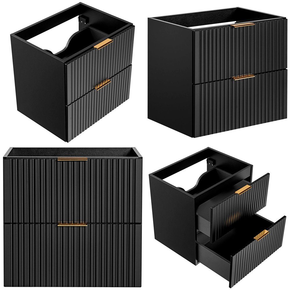 Lomadox Badmöbel-Set ADELAIDE-56-BLACK, (3-St), schwarz matt gerillte Front 131/200/46,5 cm