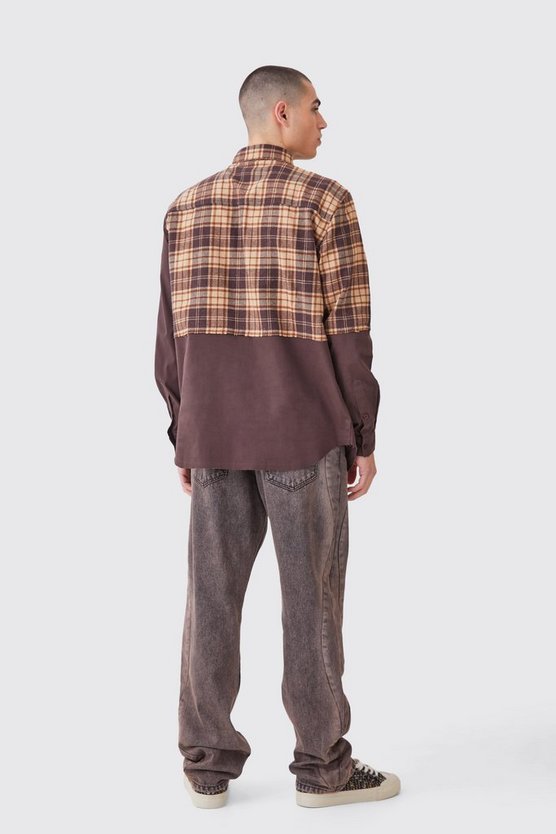 Gespleißtes karietes Oversize Twill-Overshirt