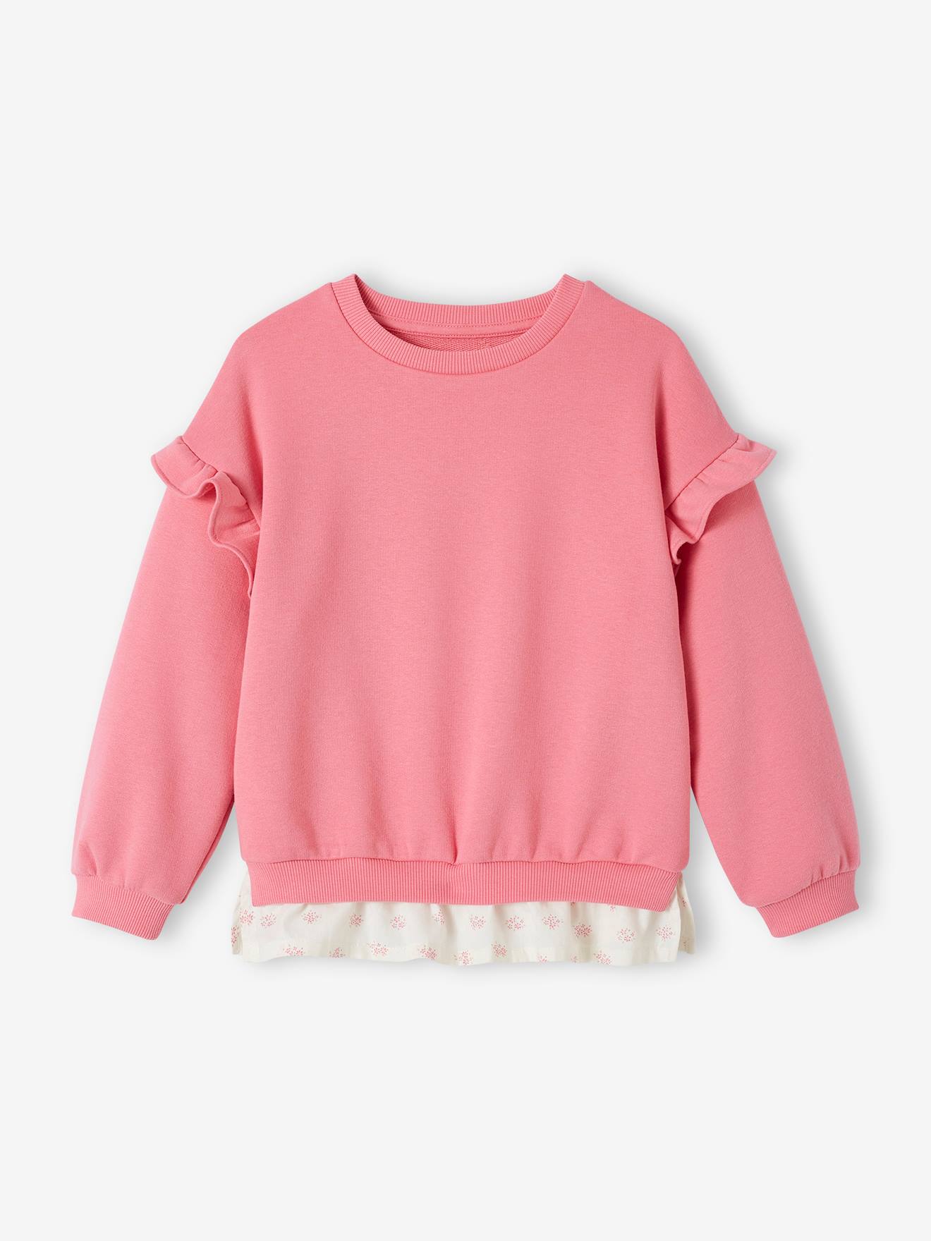 Vertbaudet Mädchen Sweatshirt mit Volant-Saum personalisierbar - bonbon rosa