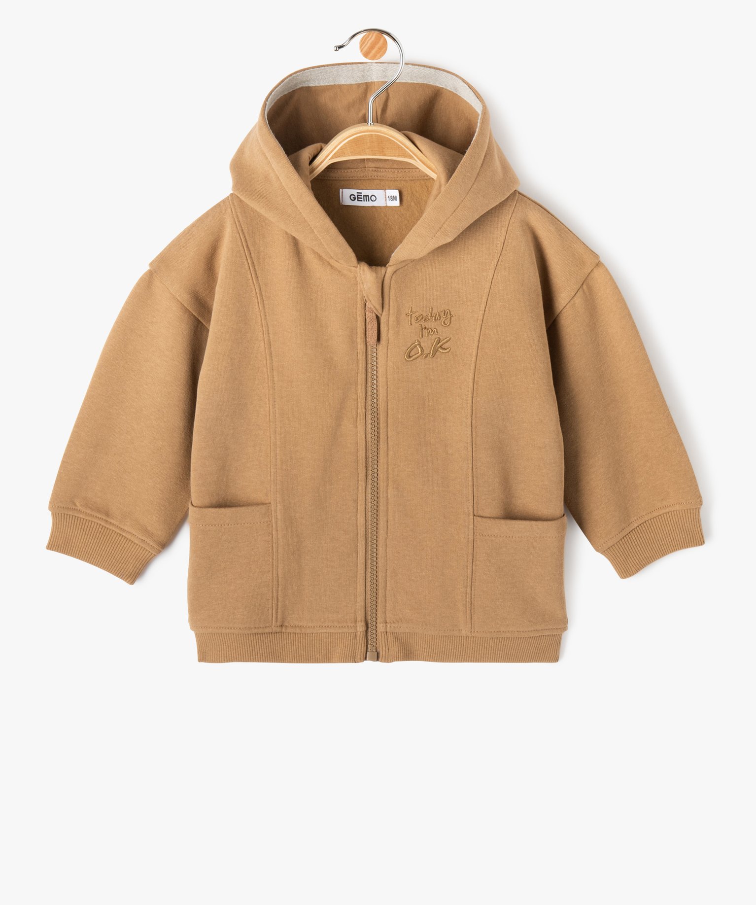 Sweat zippé molletonné à capuche bébé Garçon marron | GEMO