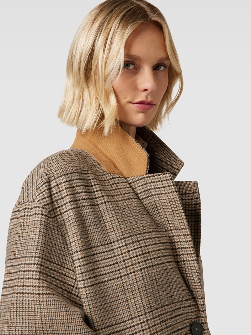Blazer mit Glencheck-Muster und seitlichen Eingrifftaschen in hellbraun