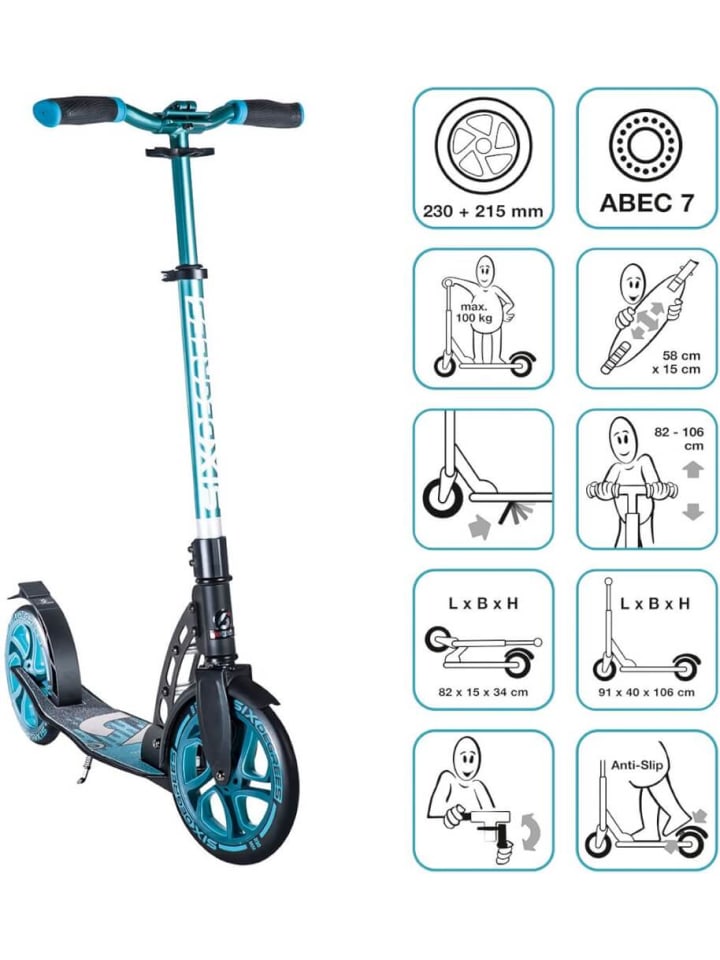 SIX DEGREES Roller Scooter Aluminium 230 215 mm türkis, ab 8 Jahre günstig kaufen onesize