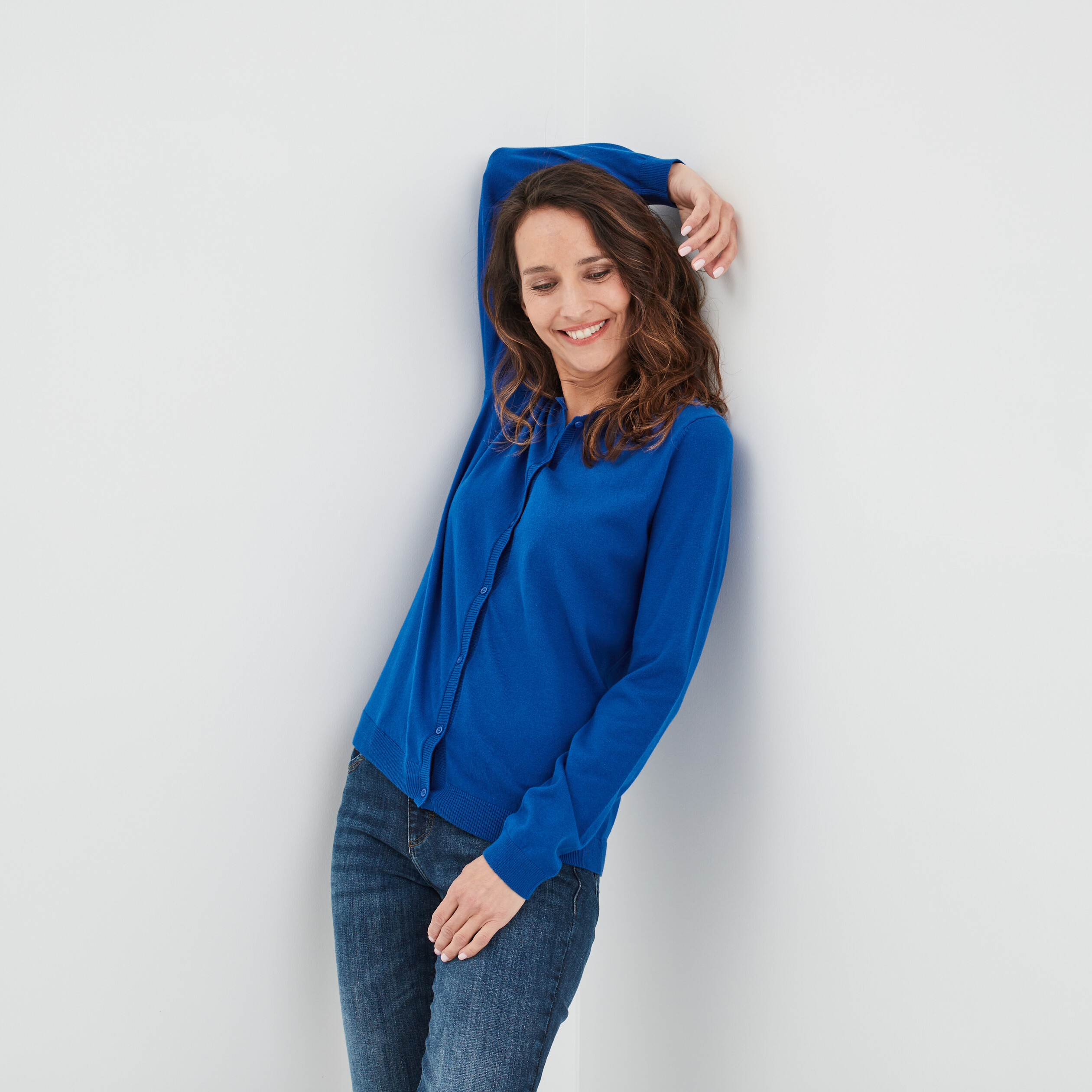 Gilet manches longues boutonné bleu electrique femme | La Halle