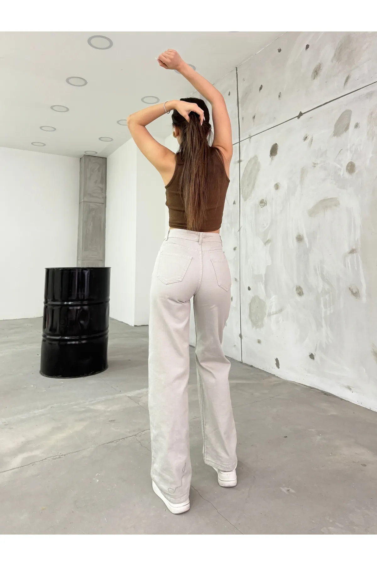 BİKELİFE  Damen-Palazzo-Hose mit hohem Bund und weitem Bein in Steinoptik