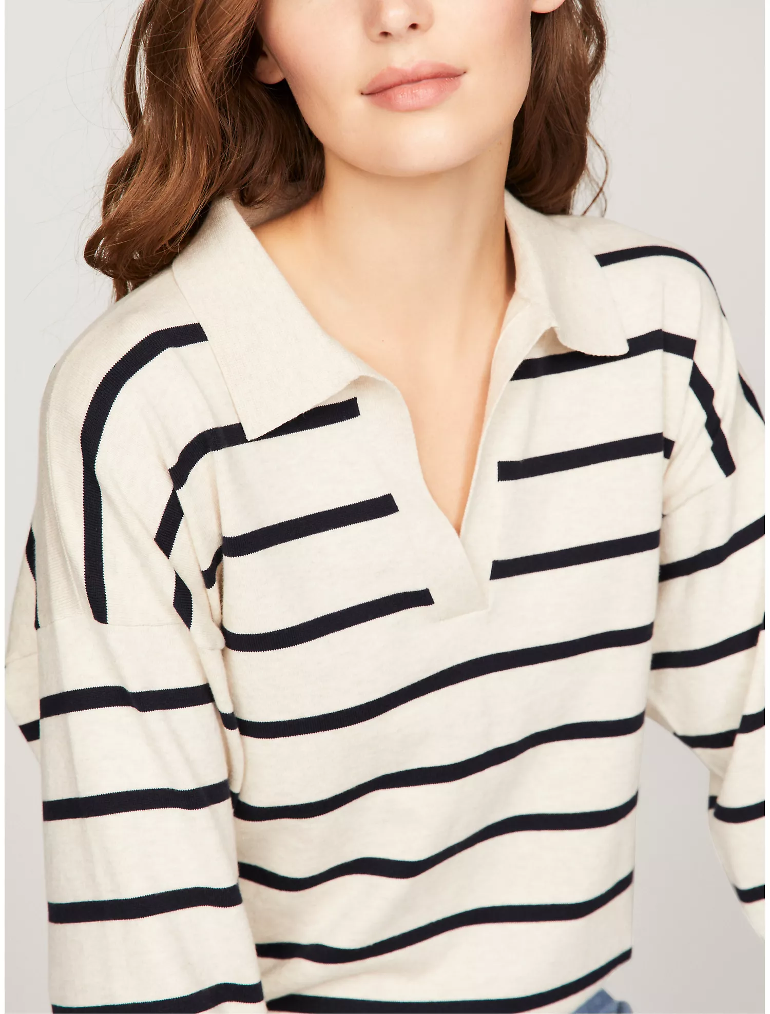 Long-Sleeve Stripe Polo Sweater