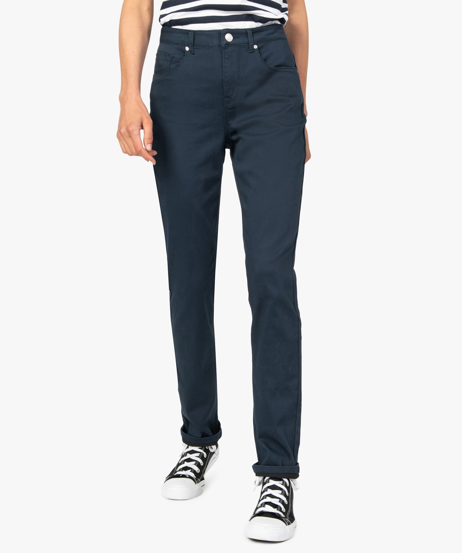 Pantalon femme coupe Regular en stretch marine | GEMO