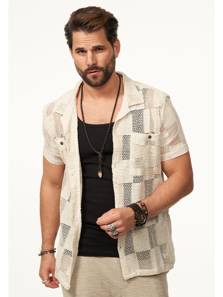 SOULSTAR Kurzarmhemd - im Vintage Summer-Look Kurzarm Strick Polo-Hemd T-Shirt in Ecru günstig kaufen