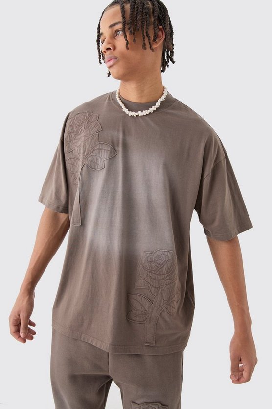Oversize Trainingsanzug mit Rosen-Stickerei