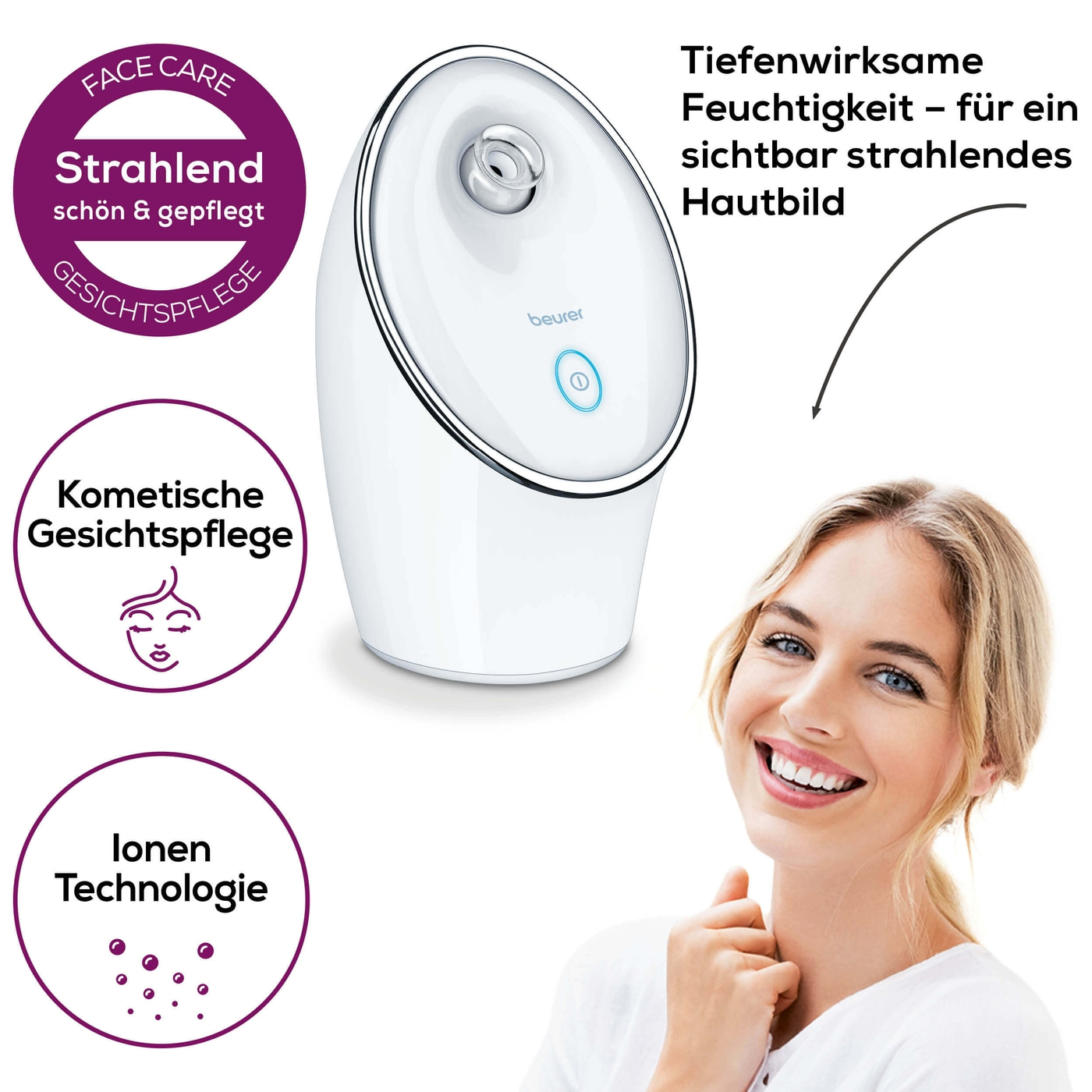 Beurer Ionen Gesichtssauna FC 72 Pureo Ionic Hydration-Tiefenreinigende Gesichtssauna mit zuschaltbarer Inonen-Technologie