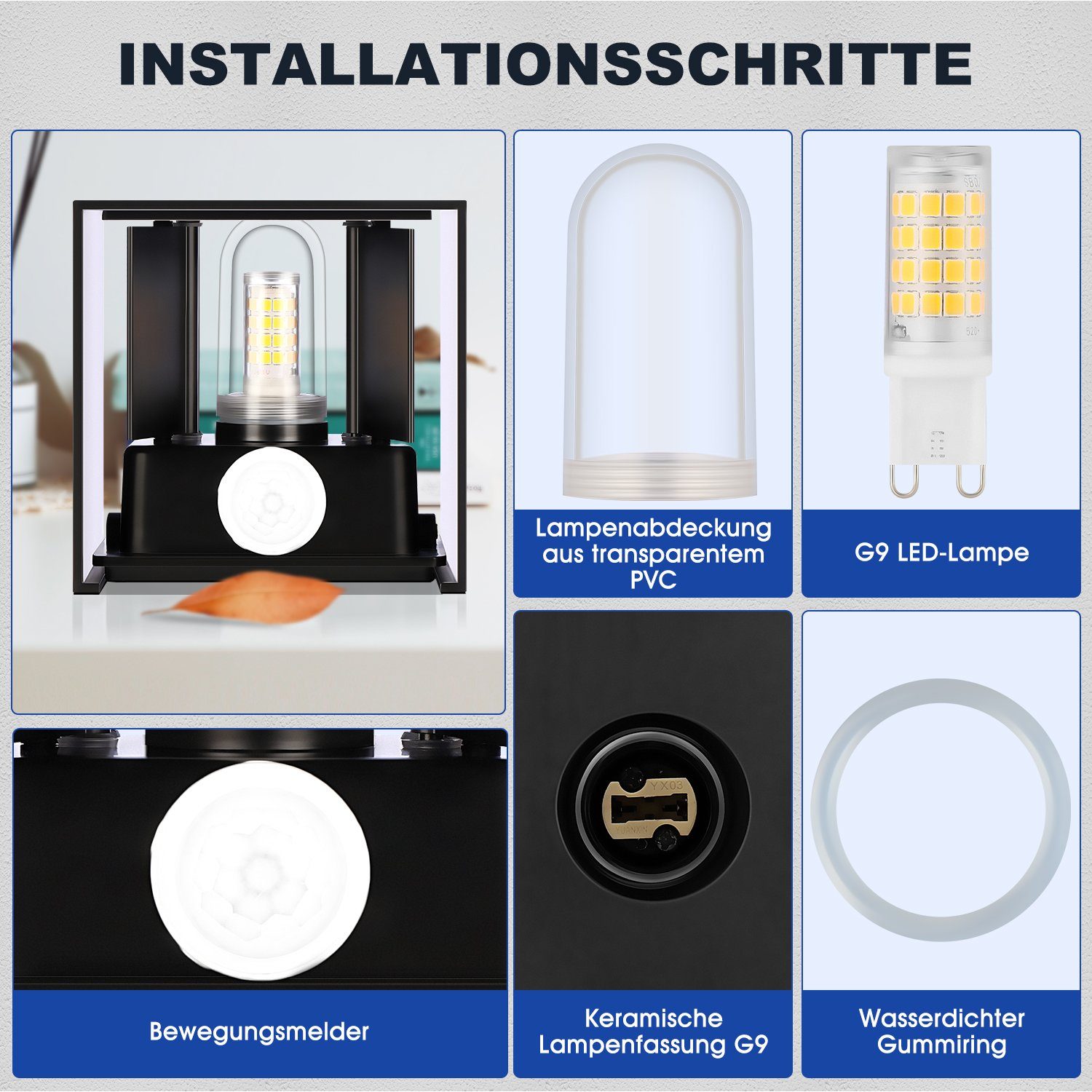 iscooter Wandleuchte G9 Würfel LED Wandleuchte mit Bewegungsmelder Up Down Aluminium, LED wechselbar, Warmweiß, G9 LED Lampe Innen/ Aussen, Einstellbar Abstrahlwinkel AuBenleuchte