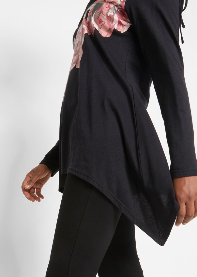 Shirt mit Zipfelsaum und Rosendruck