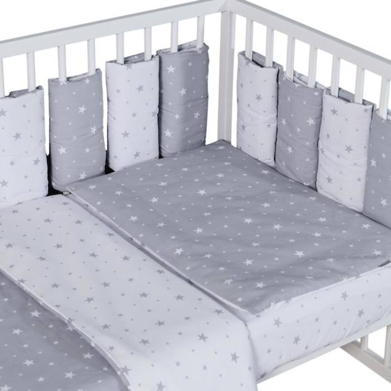 Tour de lit modulable et réversible, STELLA Gris / Blanc Pour lit bébé de 60x120 ou 70x140 cm blanc
