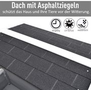 PawHut Katzenhaus Katzenhütte Katzenhöhle Kleintierhaus mit Terrasse und Balkon für Katzen Hunde Tannenholz Grau   Weiß 115 x 66,5 x 74,7 cm