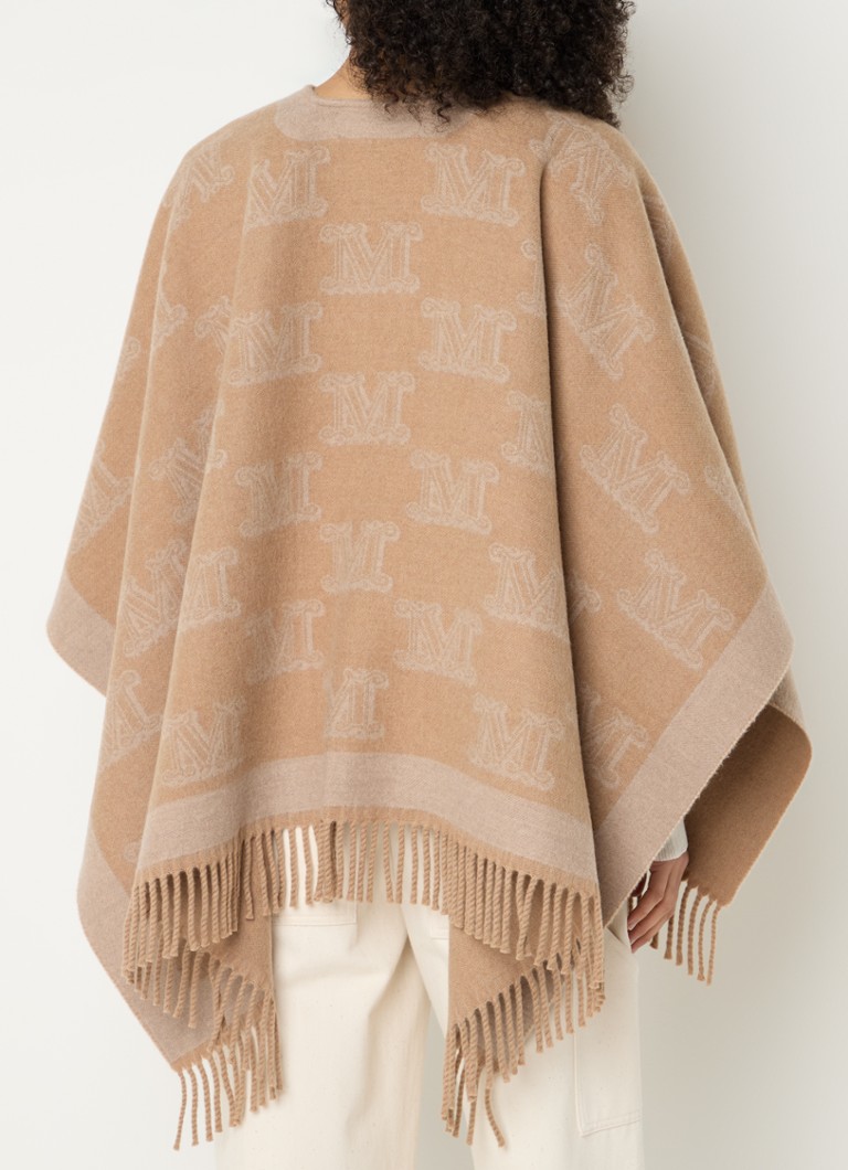 MaxMara  Frine fijngebreide poncho van scheerwol met logoprint