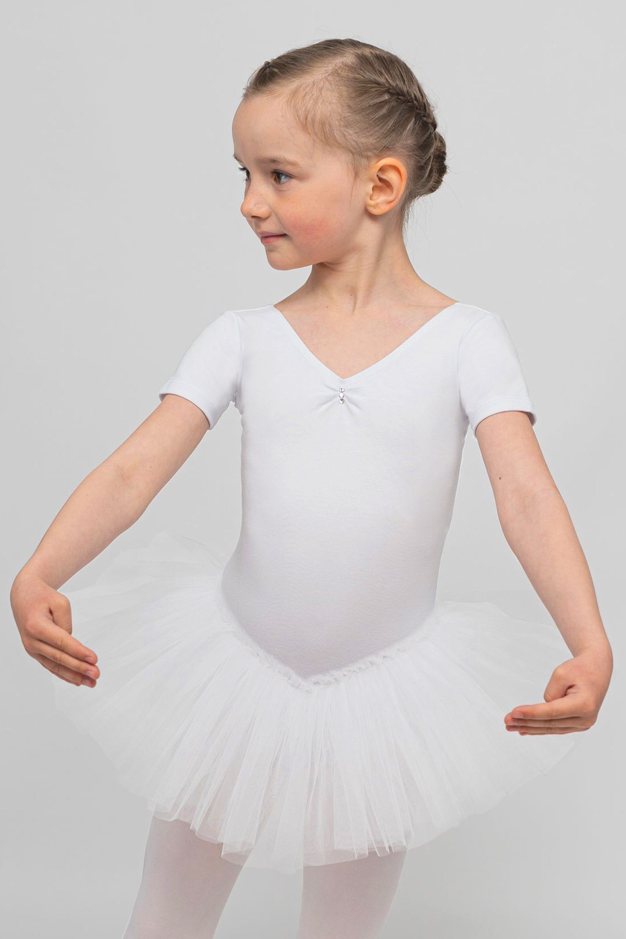 tanzmuster Tüllkleid Ballett Tutu Nele mit Glitzersteinen Kurzarm Ballettkleid aus weicher Baumwolle mit Tüllrock für Mädchen