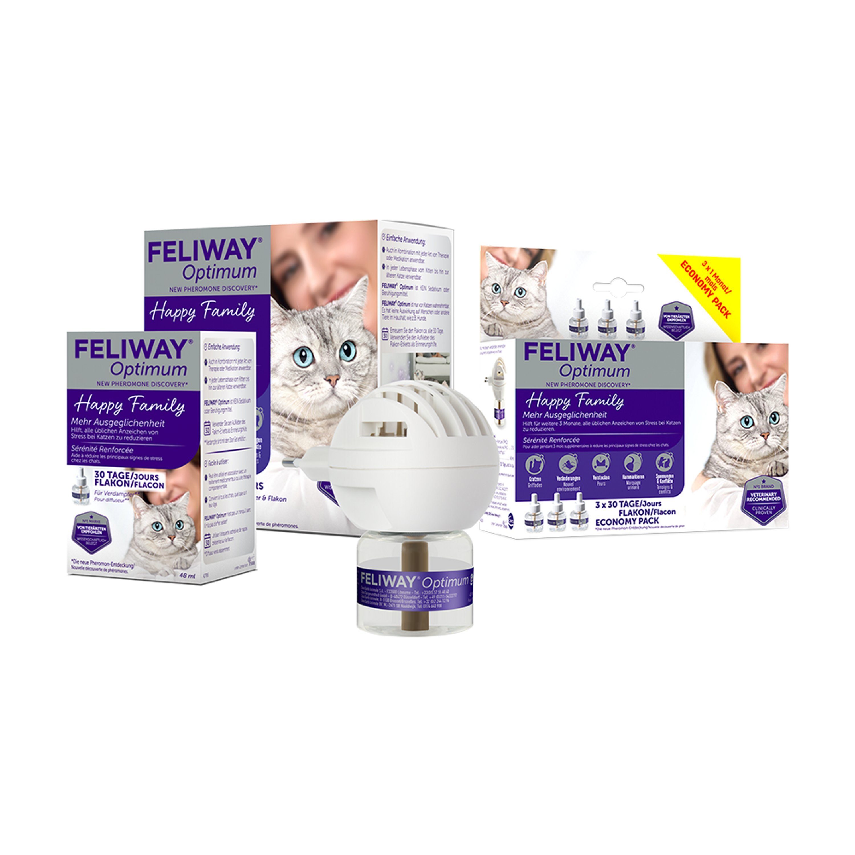 Feliway Katzenstreu FELIWAY® Optimum Verdampfer + 30 Tage Nachfüllflakon 48ml – für noch ausgeglichenere Katzen