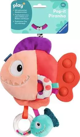 Play+ Pop-it Piranha (rot) - Babyspielzeug ab 0 Monaten