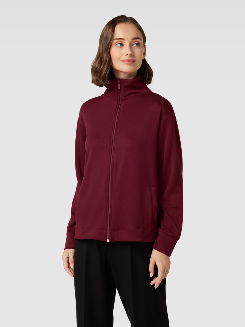 Sweatjacke mit Stehkragen in bordeaux rot