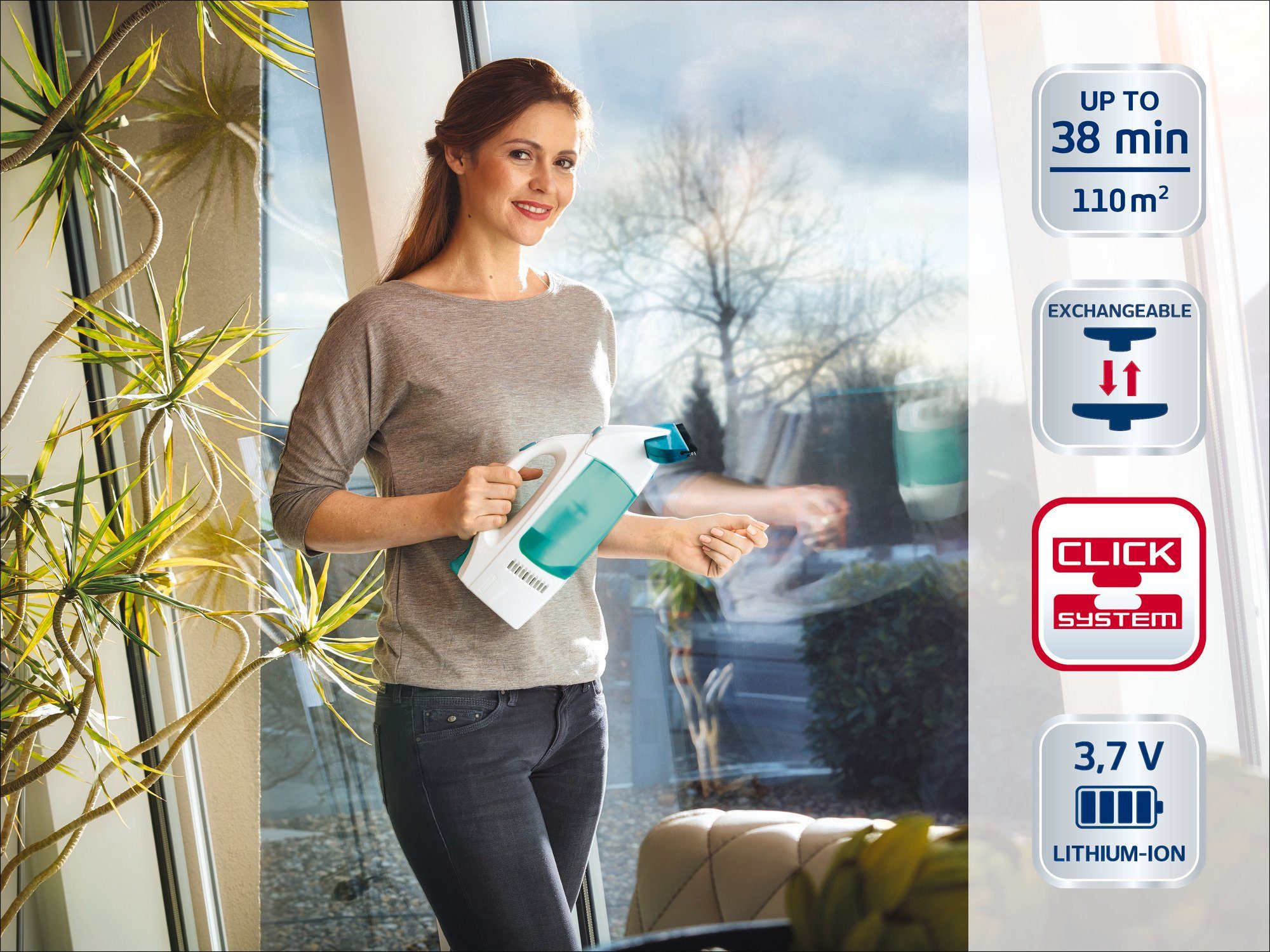 Leifheit Wasch-Sauger Set Fenstersauger Dry & Clean mit Stiel, Einwascher, schmaler Saugdüse