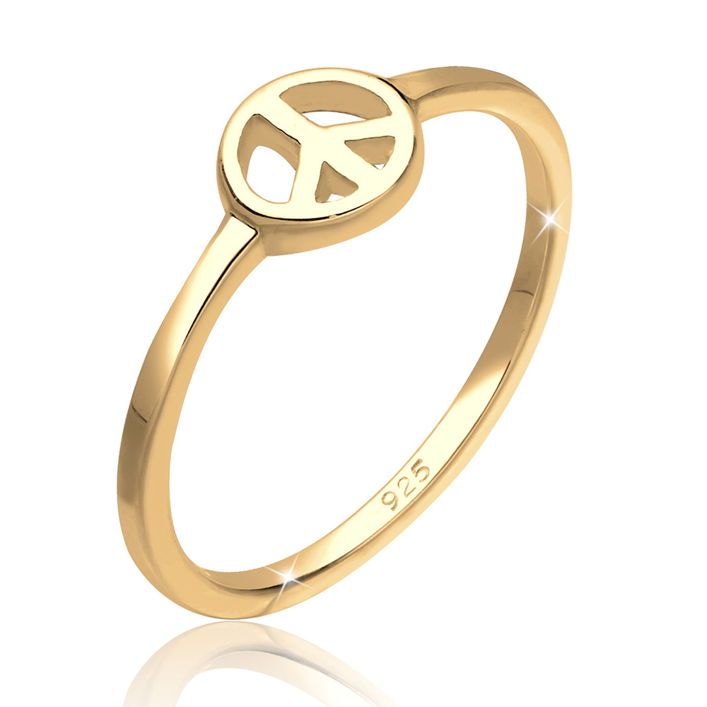 Elli Elli Bague Femmes Déclaration symbole paix en argent sterling 925 plaqué or Bague