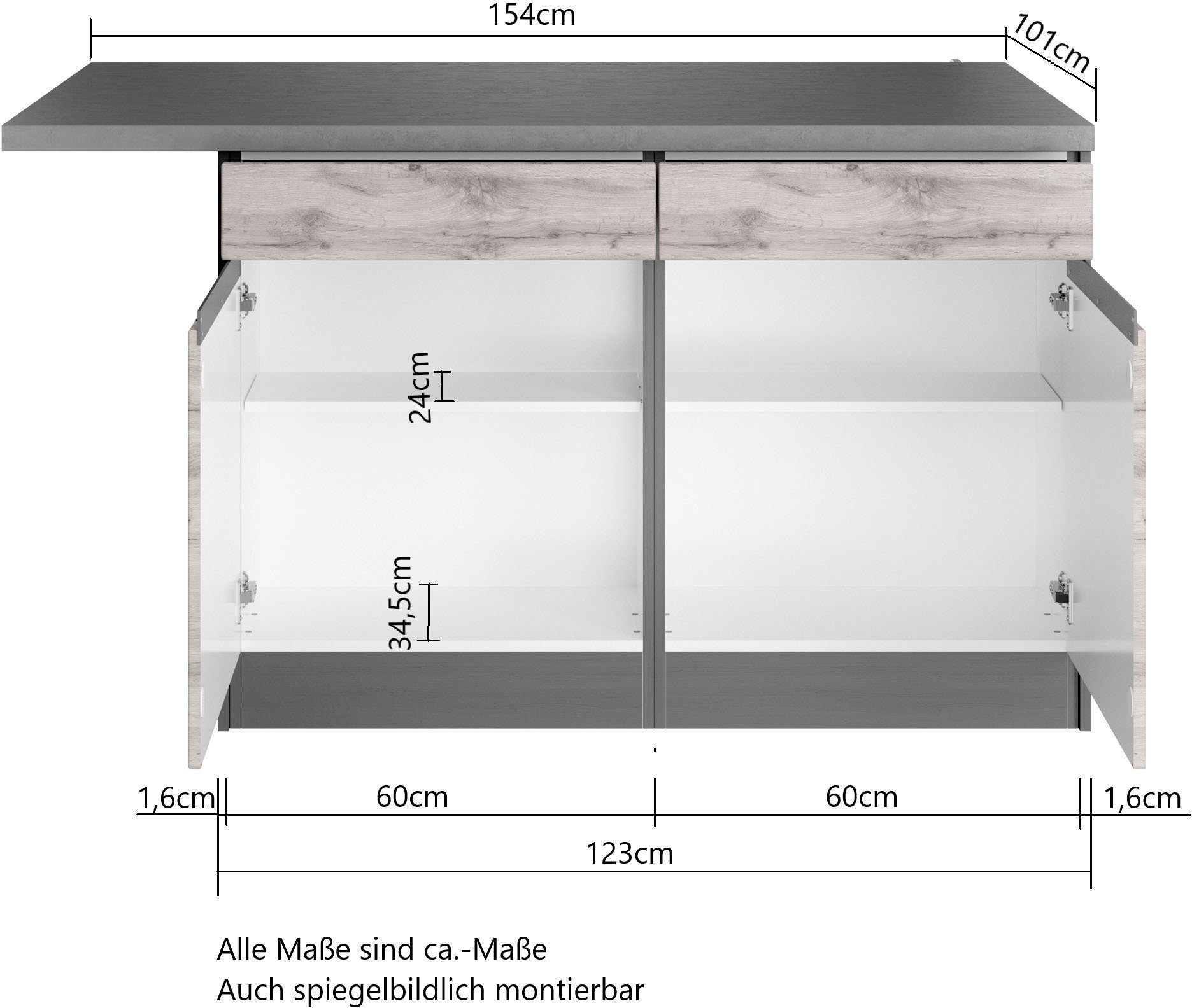 HELD MÖBEL Küche Riesa, Stellbreite 340x150 cm, wahlweise mit oder ohne E-Geräte