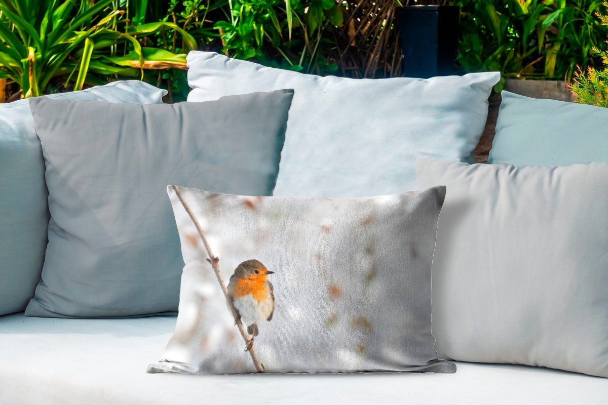 MuchoWow Dekokissen Vogel - Rotkehlchen - Winter, Outdoor-Dekorationskissen, Polyester, Dekokissenbezug, Kissenhülle