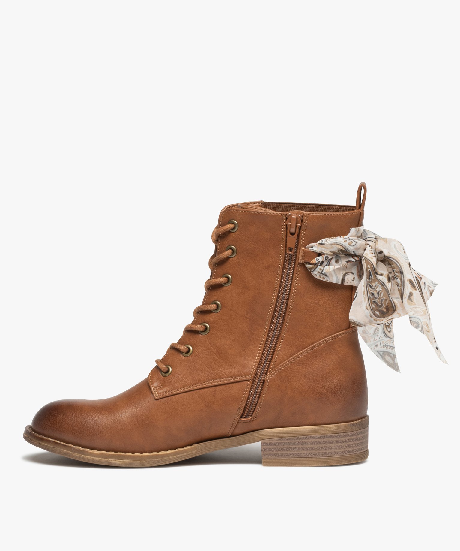 Bottines lacées à foulard noué femme camel | GEMO