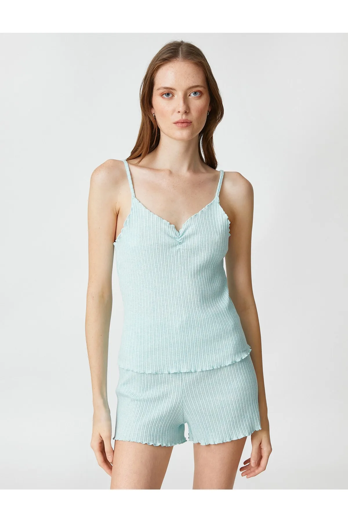 Koton  Strappy-Pyjama-Oberteil, strukturiert, mit V-Ausschnitt, gerafft