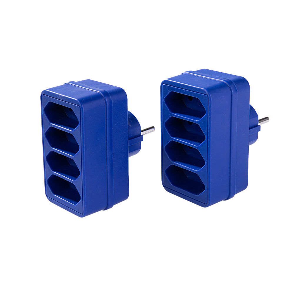 Powertec Electric 4-fach Steckdosenadapter - Blau, 2er-Set