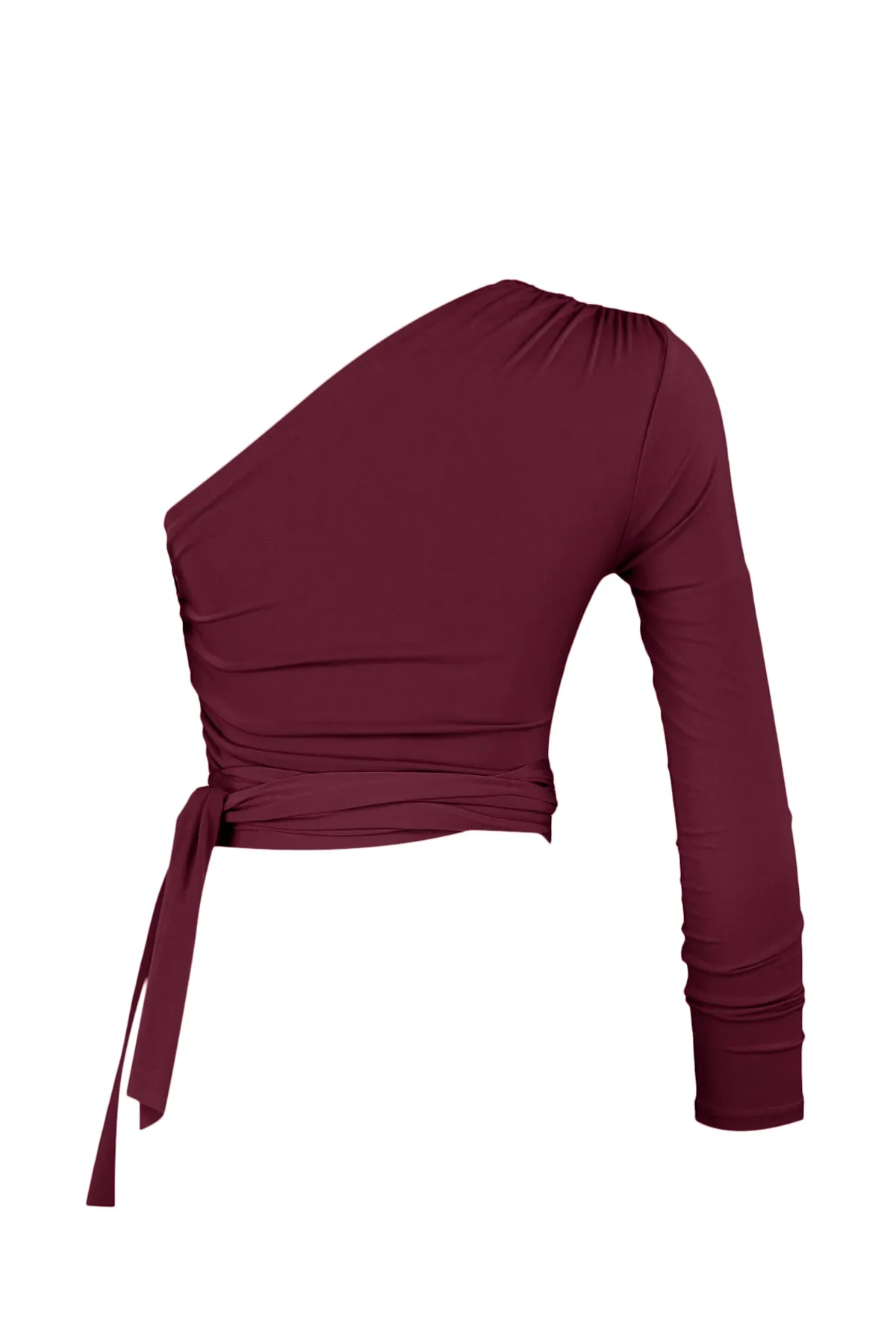 Trendyol Collection  Weinrote, schmal geschnittene, elastische Strickbluse mit einem Ärmel und detailliertem Bindeband TWOAW23BZ00094