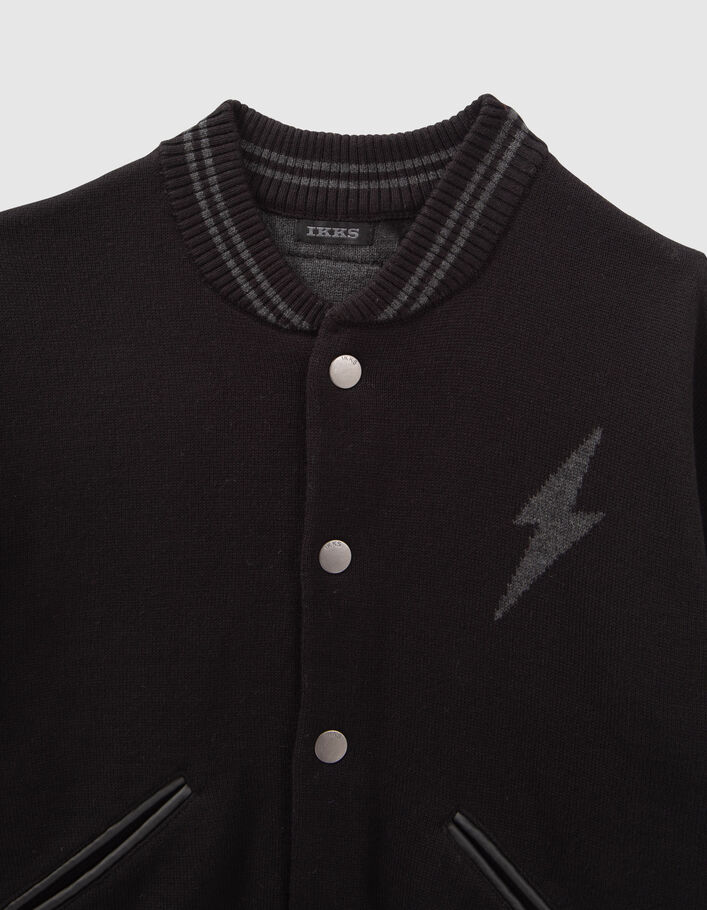 Cardigan noir esprit bomber tricot jacquard garçon