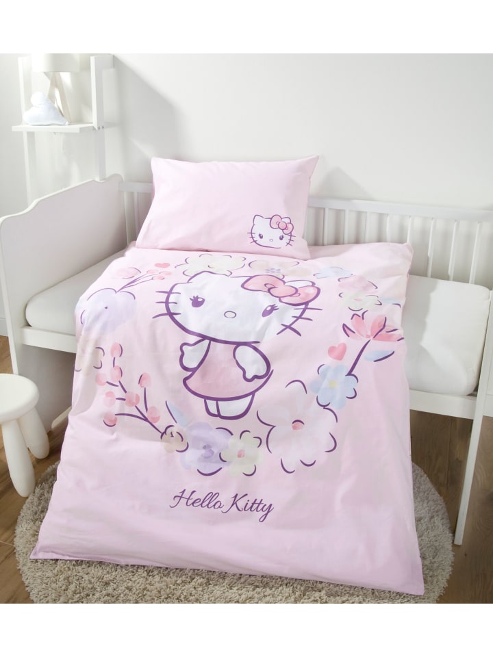 Herding 2 tlg. Renforcé Bettwäsche 100x135cm Hello Kitty in Rosa günstig kaufen 100x135 cm