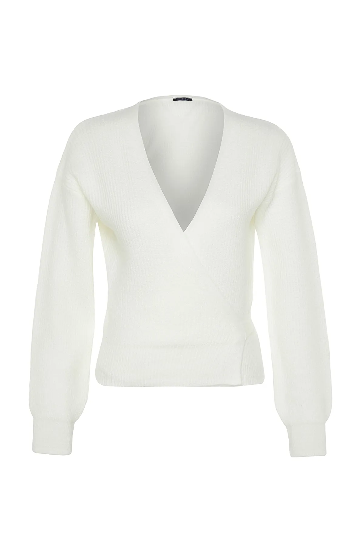 Trendyol Collection  Ecrufarbene, weich strukturierte Strickjacke mit V-Ausschnitt TWOAW24HI00282
