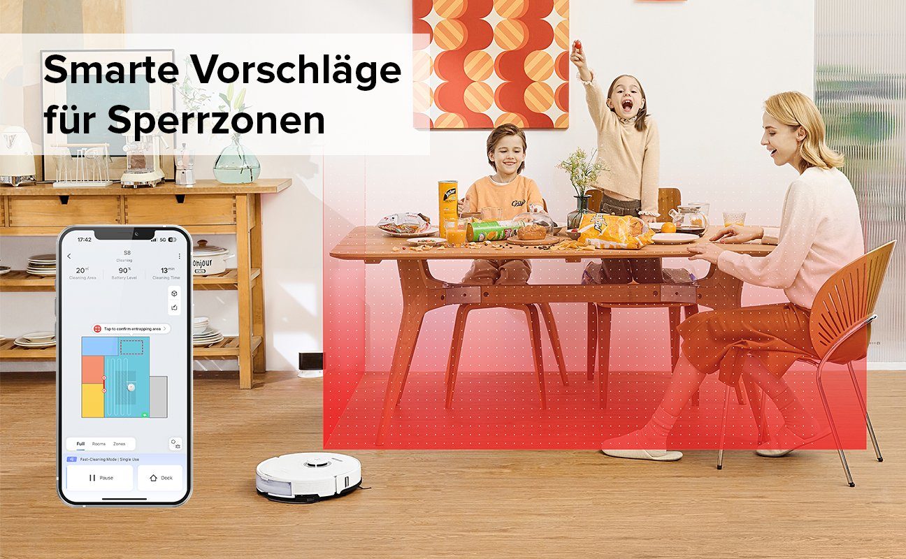 Roborock Saugroboter S8, 69 W, 6000 pa, DuoRoller-Bürste, Reactive 3D-Hindernisumgehung, Vibrations-Hebemop, Intelligenter für Hartböden,Tierhaare,Teppiche, Upgrade von Roborock S7,VS S7 Maxv, Weiß