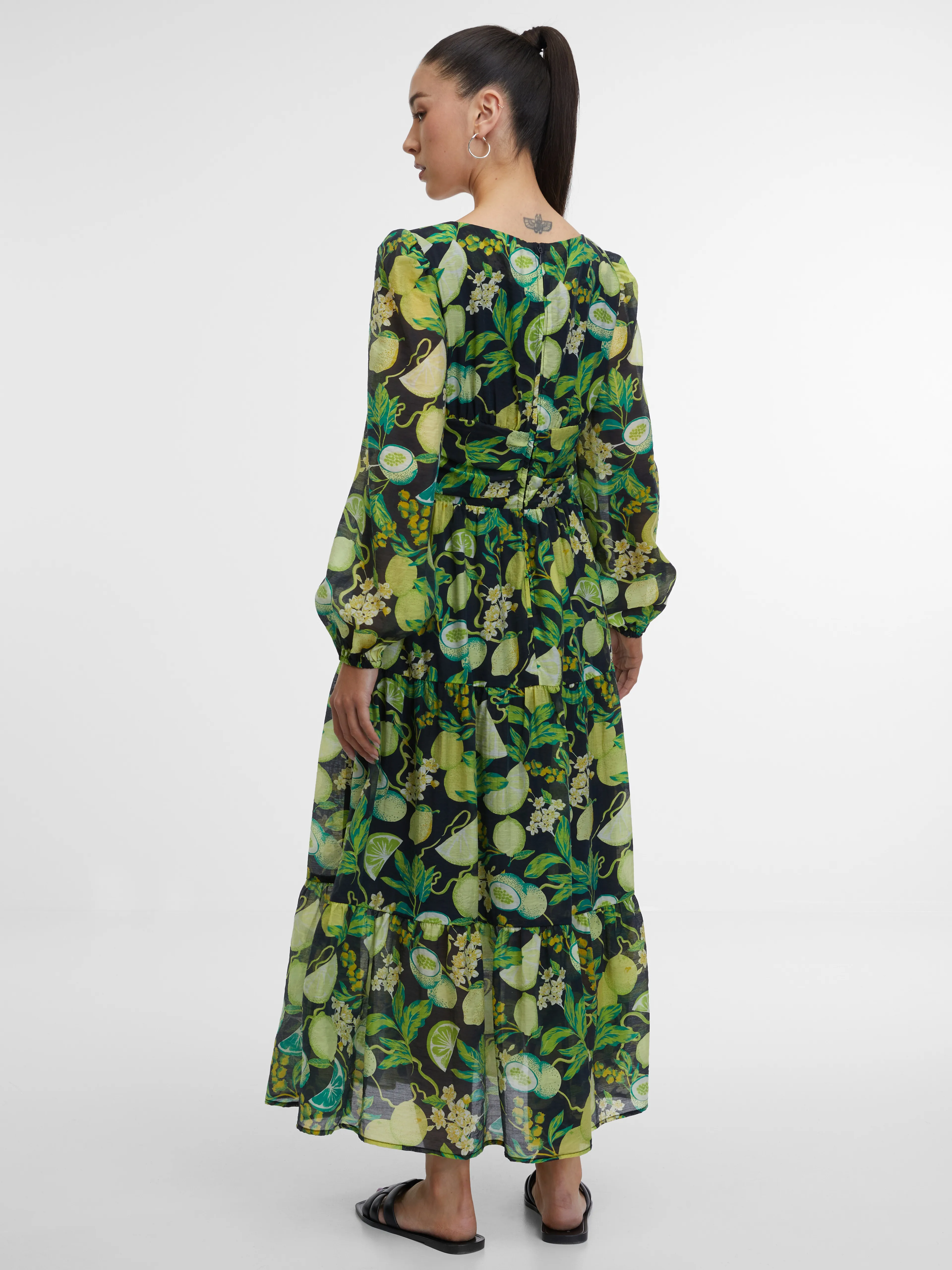 Schwarz-gelb gemustertes Damen-Maxikleid ORSAY