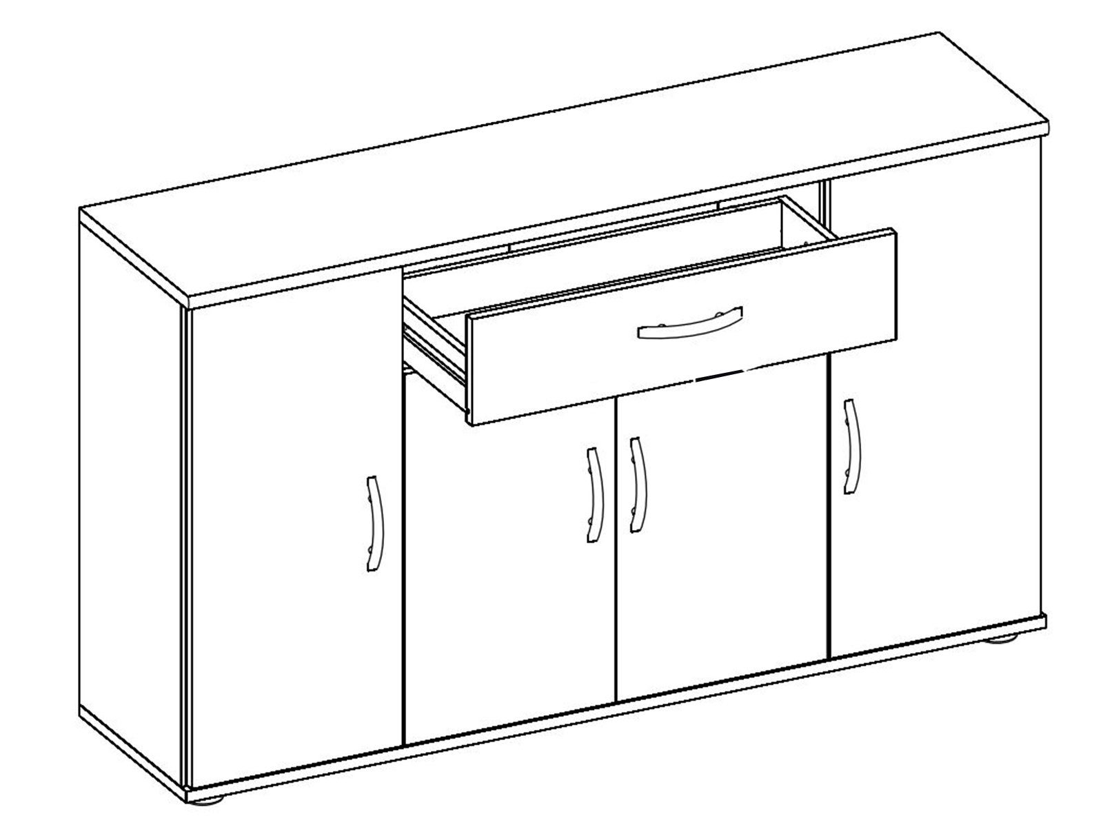 möbelando Sideboard Lissy, Sideboard aus Spanplatte in weiß mit 4 Türen, 3 Einlegeböden und 1 Schubkasten. Breite 118 cm, Höhe 70 cm, Tiefe 30 cm.