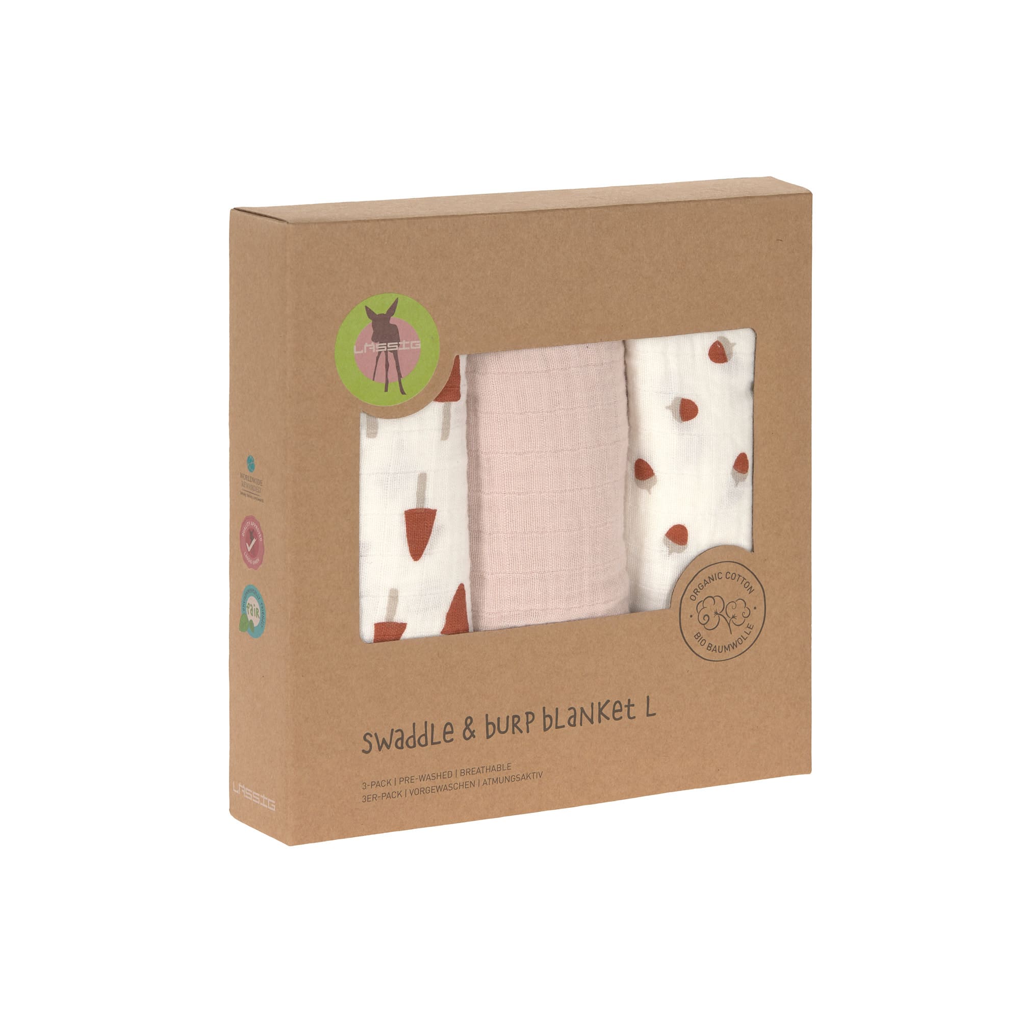 Mulltücher (3 Stk) L - Little Forest, Powder Pink