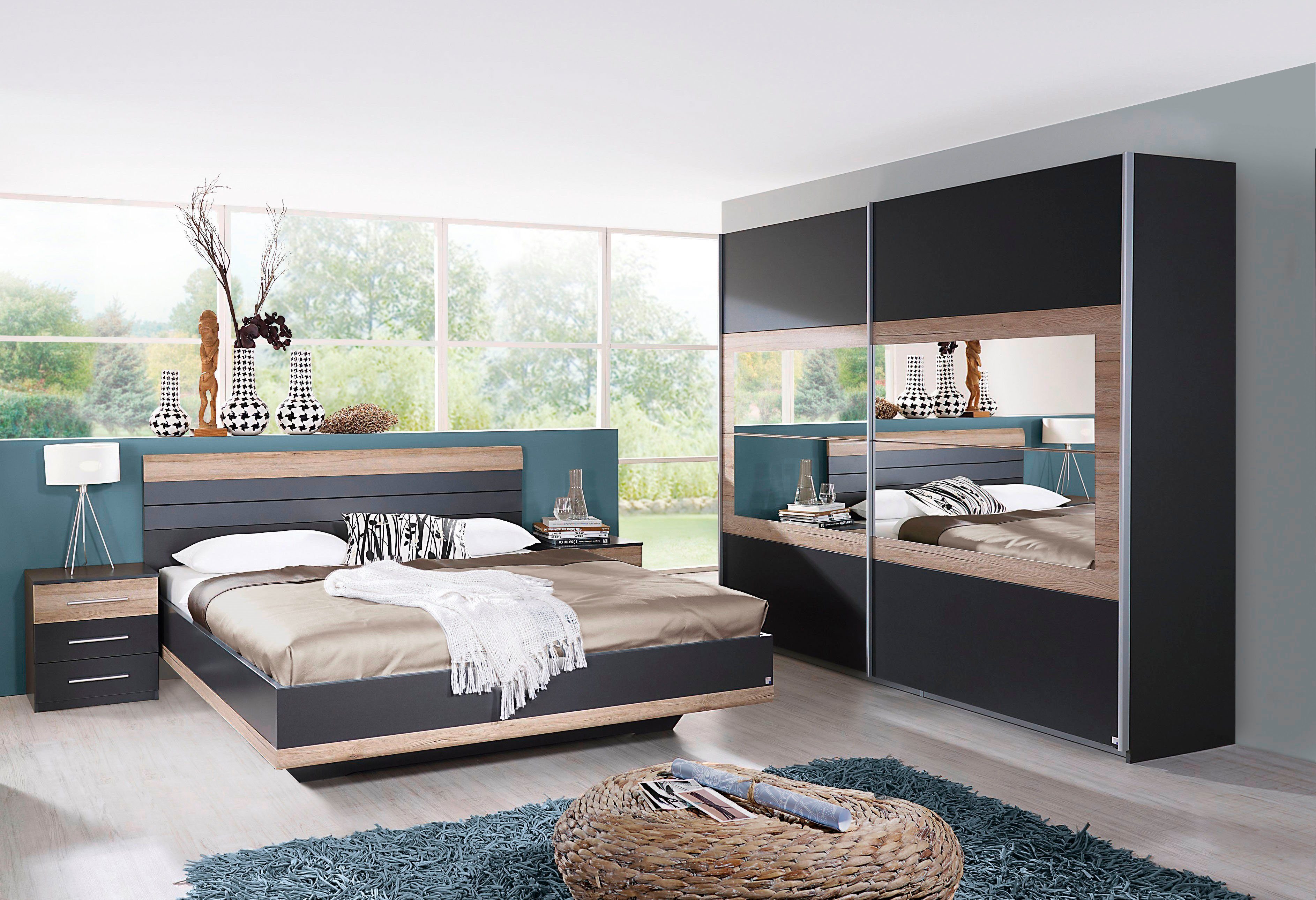 rauch Schlafzimmer-Set Tarragona, (Set, 4-St), Schwebetürenschrank in 3 Breiten, Bett in 2 Größen und 2 Nachttische