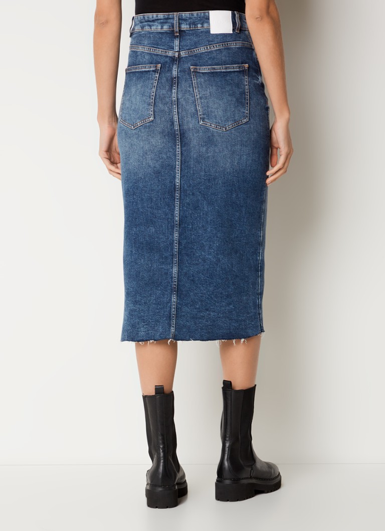Fustă midi din denim HUGO BOSS cu crăpătură