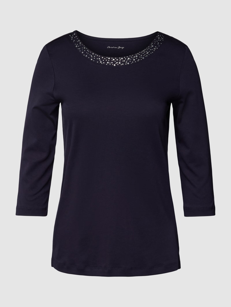 T-Shirt mit Ziersteinbesatz in dunkelblau