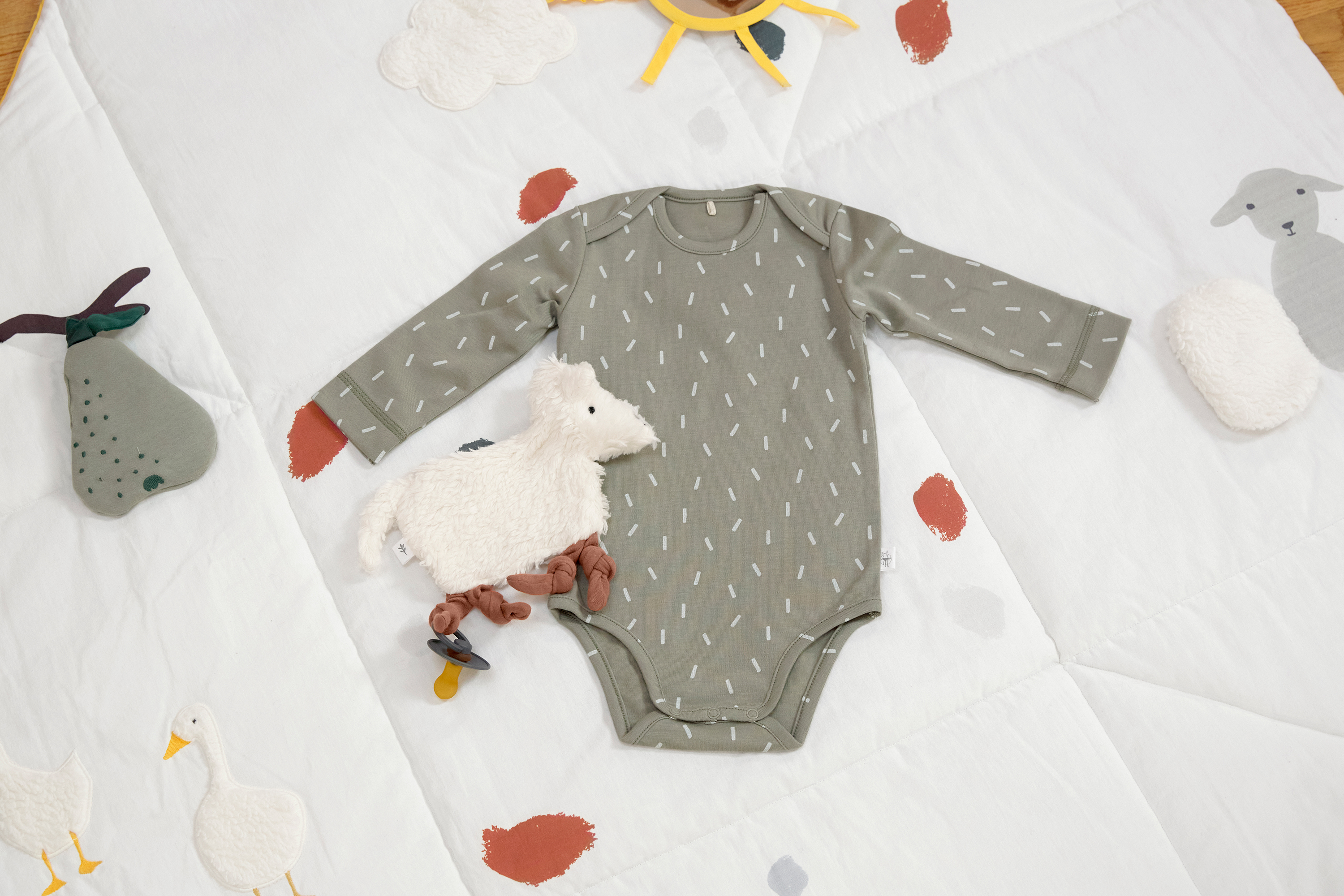 Baby Body kurzarm - Bio Baumwolle, Striche, Oliv