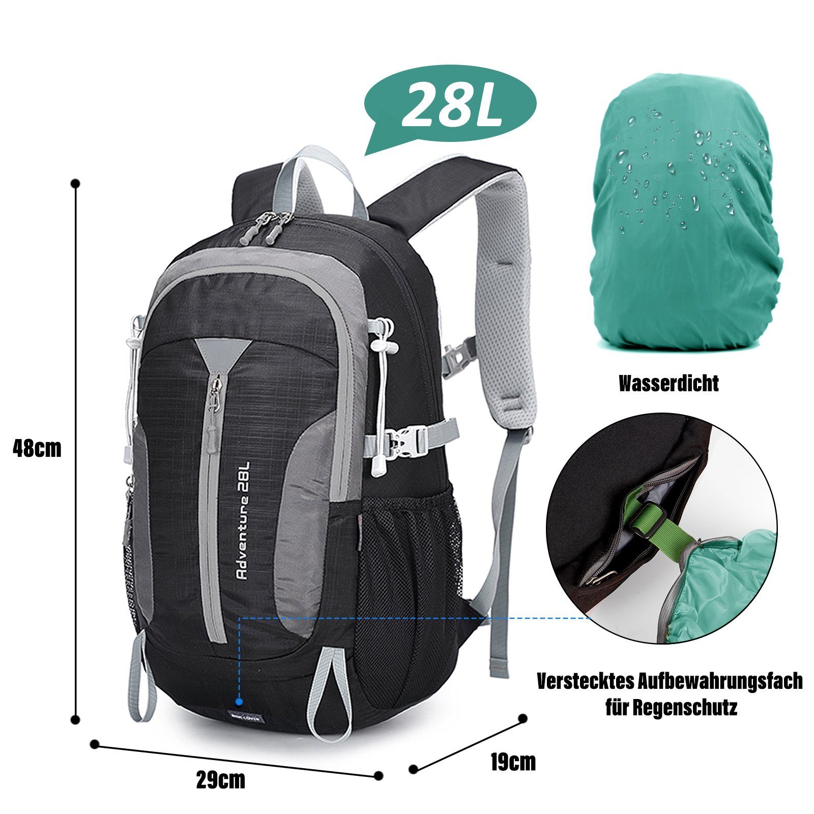 TAN.TOMI Wanderrucksack Kletterrucksack Wanderrucksack Damen Herren 28L Rucksack Wasserdicht, Für Sports/Outdoor/Klettern/Camping/Fahrrad Trekkingrucksack