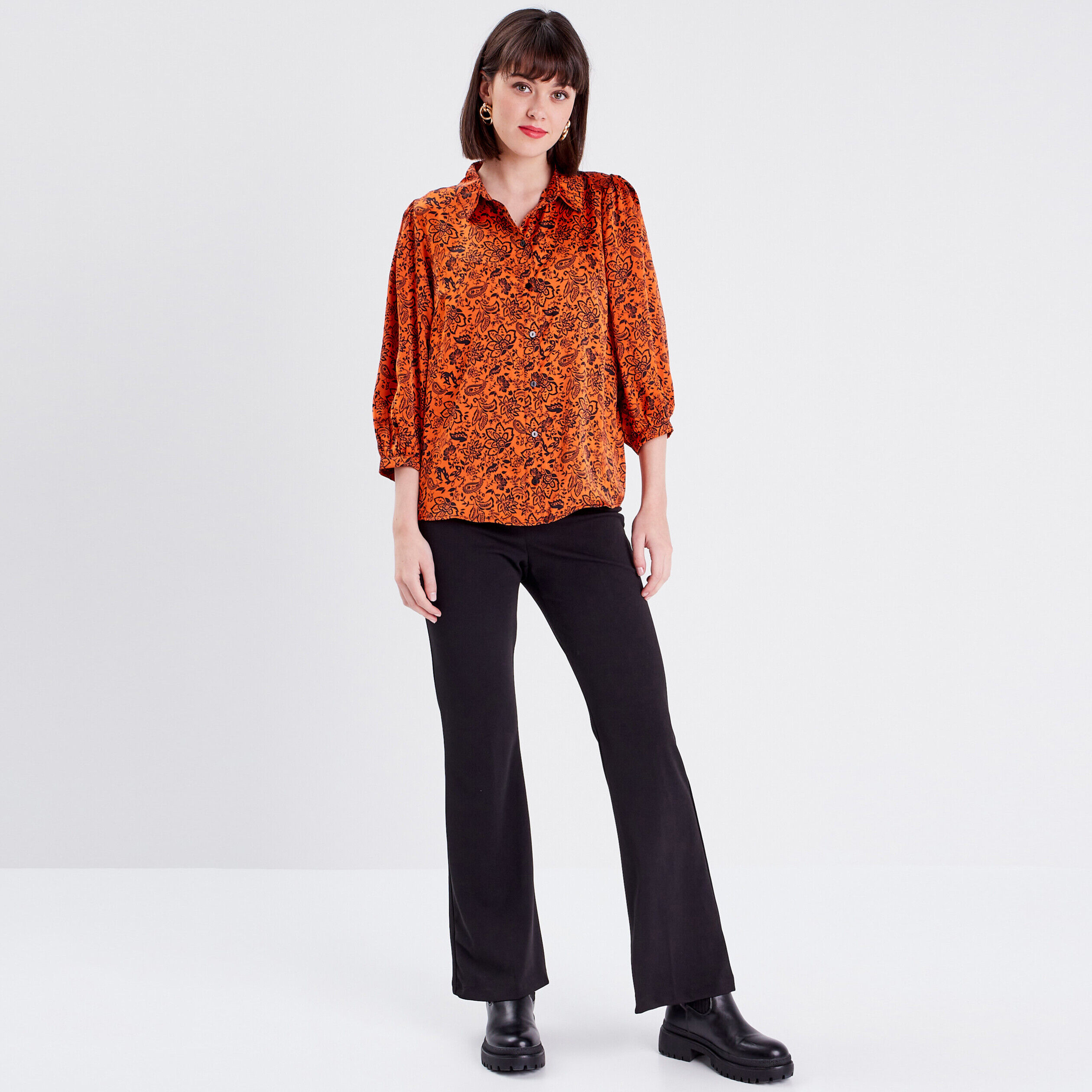 Chemise manches 3/4 noir femme | Cache Cache